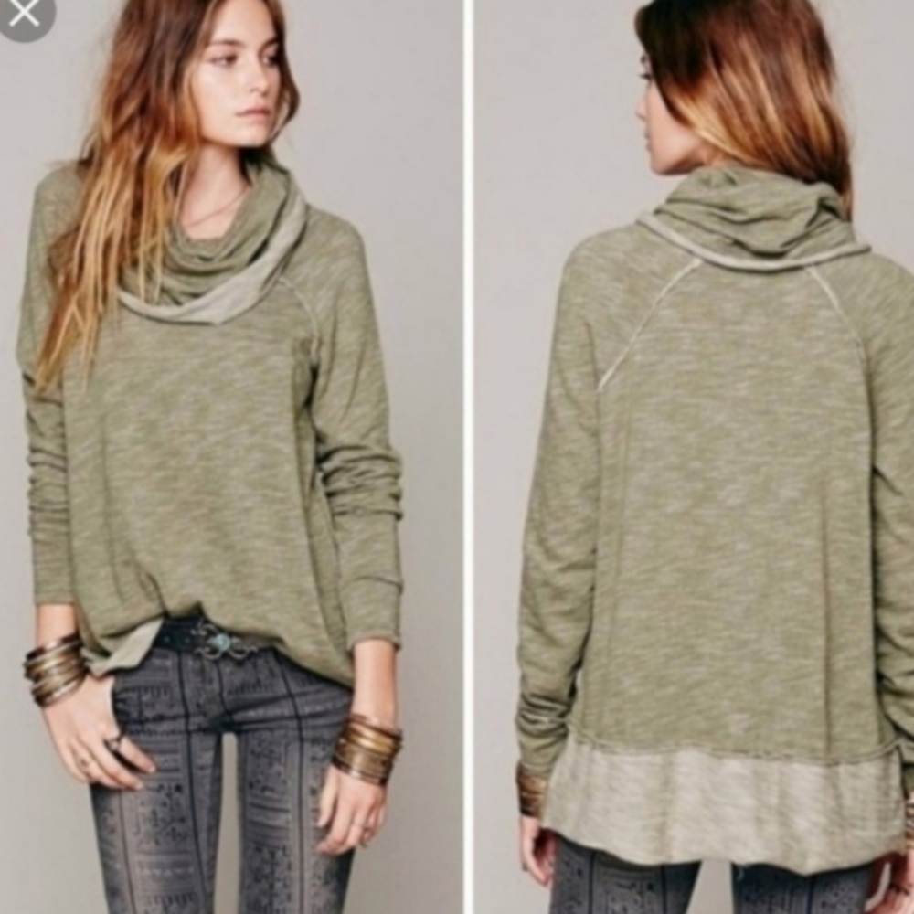 Free People Olive Green Cowl Neck Pullover